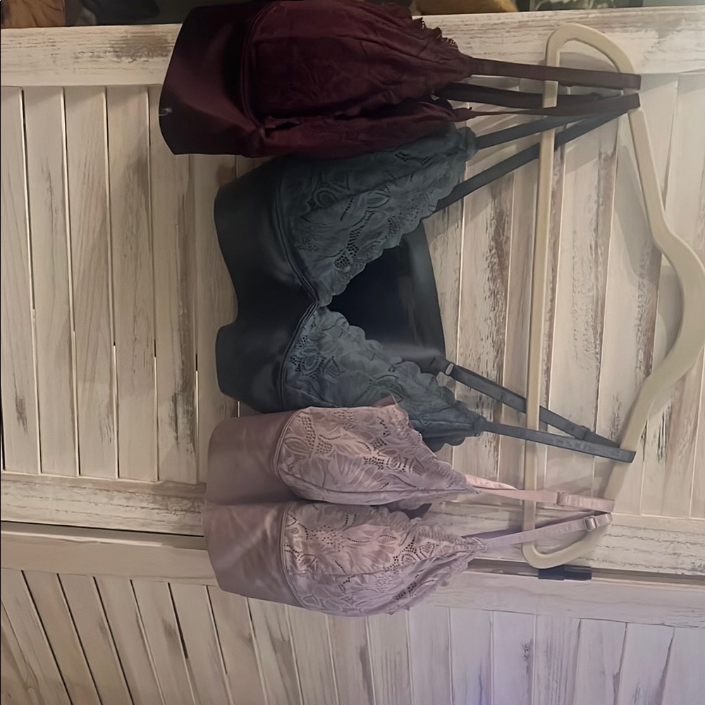 Danskin Lace Bralette Set - Burgundy, Gray, Pink
